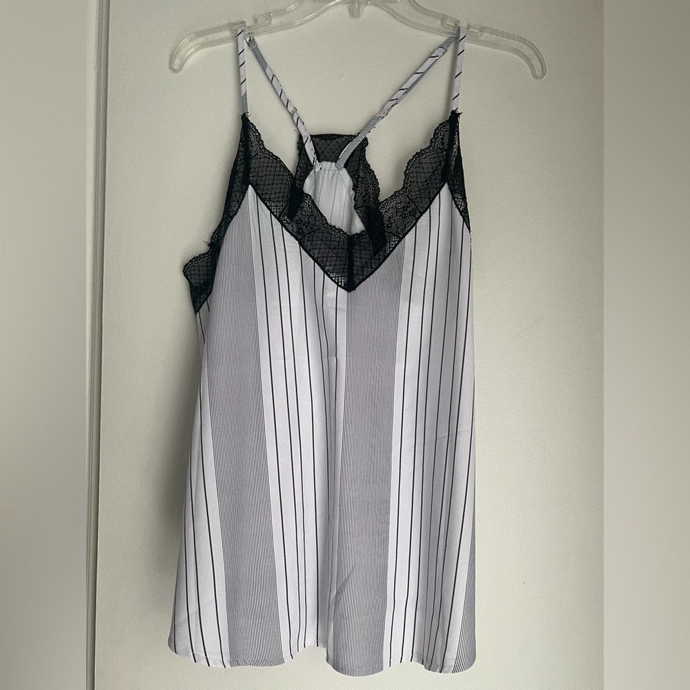 Black and White Striped Lace Trim Cami